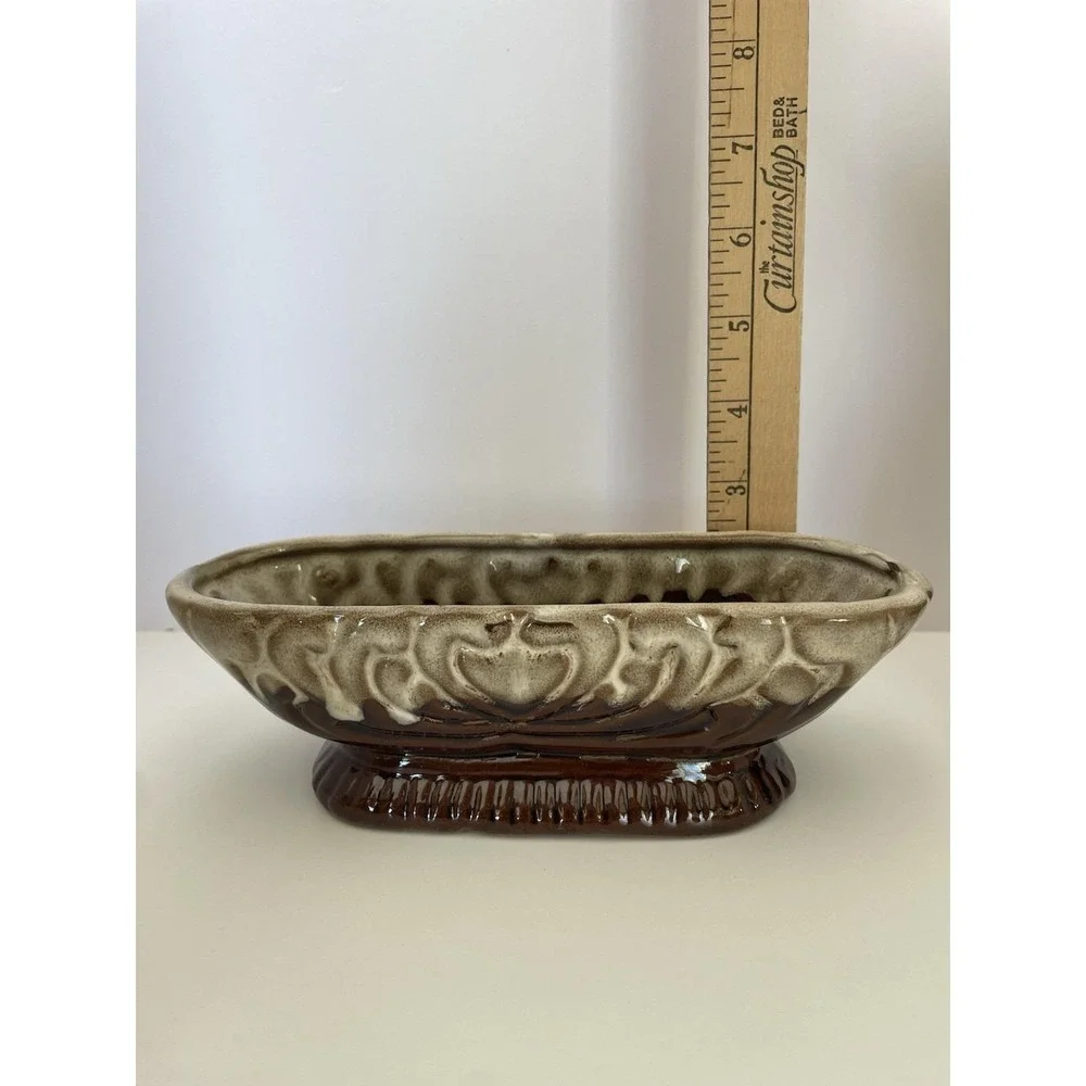 Vintage Swan Planter Set Rockingham Brown‎ Drip Glaze Console Mid Century W Box